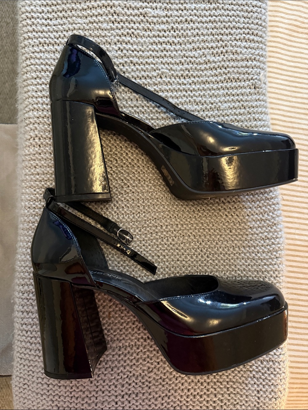 Wishbone Black Patent Platform Mary Jane Heels